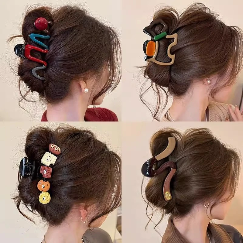爆款抓夹2025年小众设计款新款撞色抓夹发夹波浪珍珠大号发夹发饰