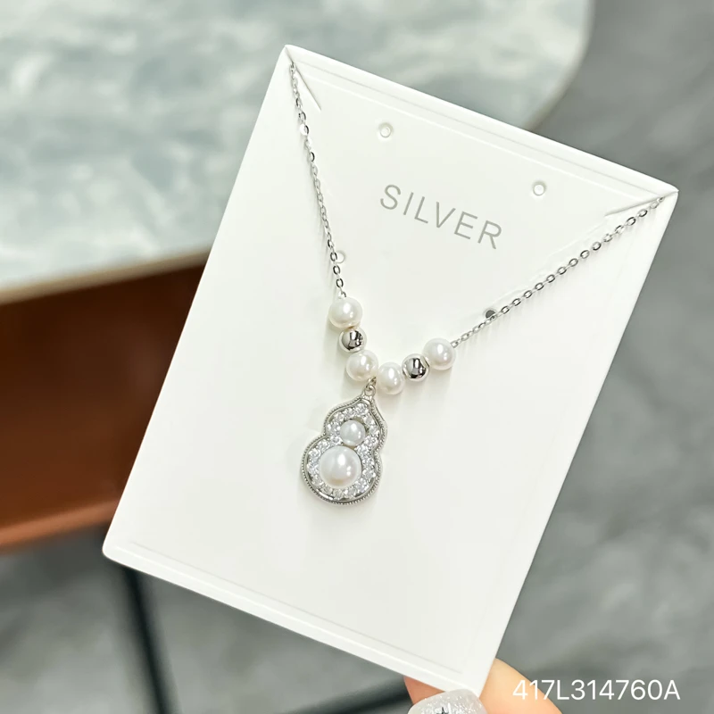 坠链均925银 女款福禄葫芦珍珠吊坠锁骨链时尚百搭气质转运珠链坠