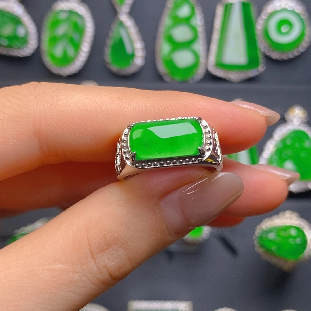 翡翠戒指银S925镶嵌戒指