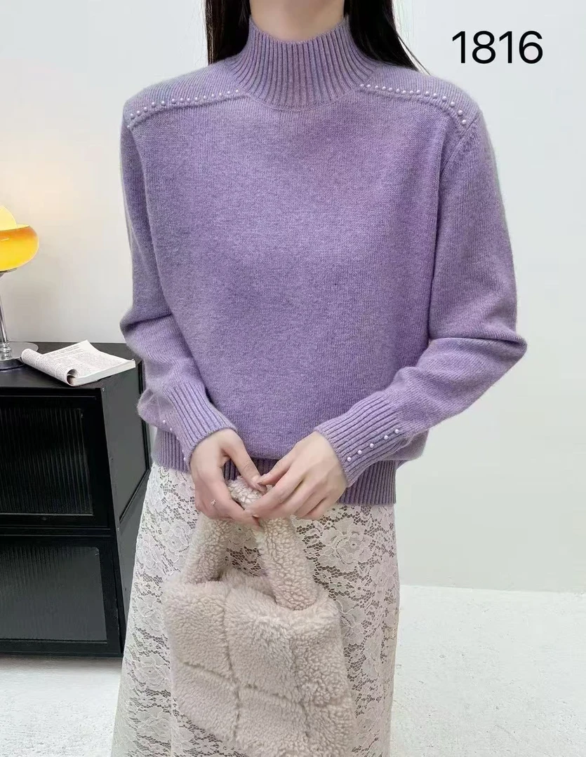 756-【紫肩部钉珠加厚毛衣】高级感气质针织女毛衣