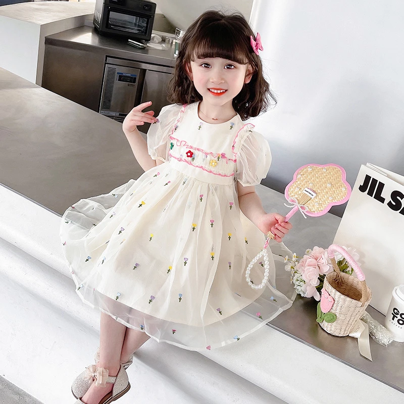 女童洋气可爱夏季薄款碎花网纱连衣裙女宝宝2025新款公主裙子夏装