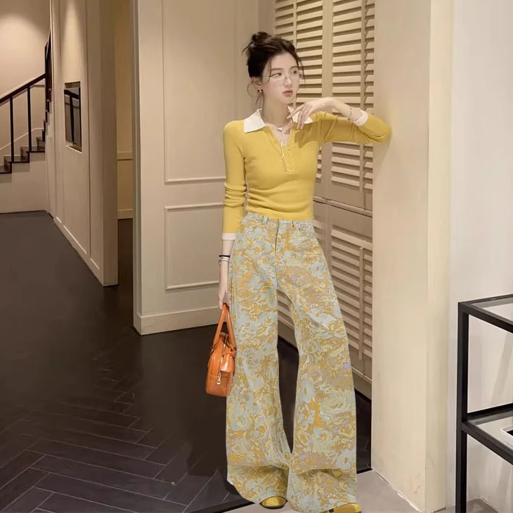 【现货速发】今年流行穿搭女装新款设计感减龄针织衫时尚牛仔裤套装