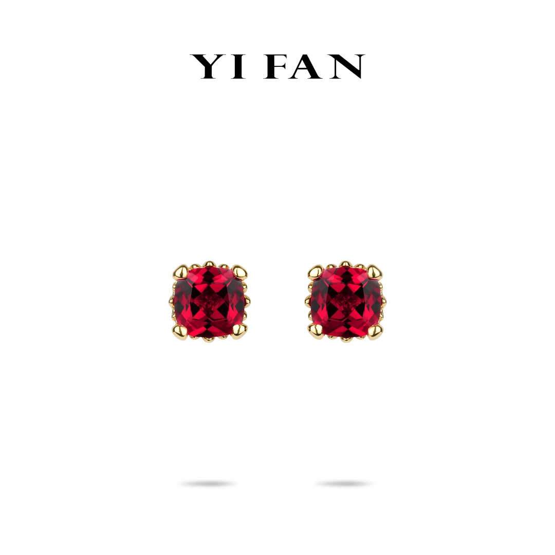 925银合成锆石耳饰 3963-红方形金臂简约百搭耳环