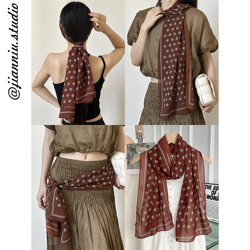 法式波点长条丝巾女2025春夏新款高级感时尚百搭发带绑发系脖领巾