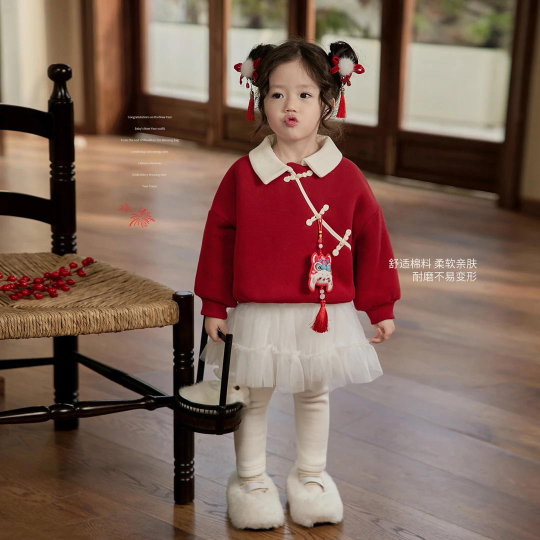 陈大猪小O宝 宝宝加绒卫衣冬季新款百搭休闲新年卫衣 YPD324245