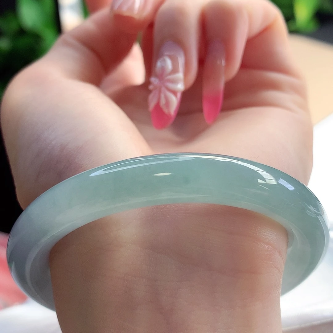 未镶嵌手镯翡翠天然A货翡翠56-57冰川蓝 百搭迷人19号