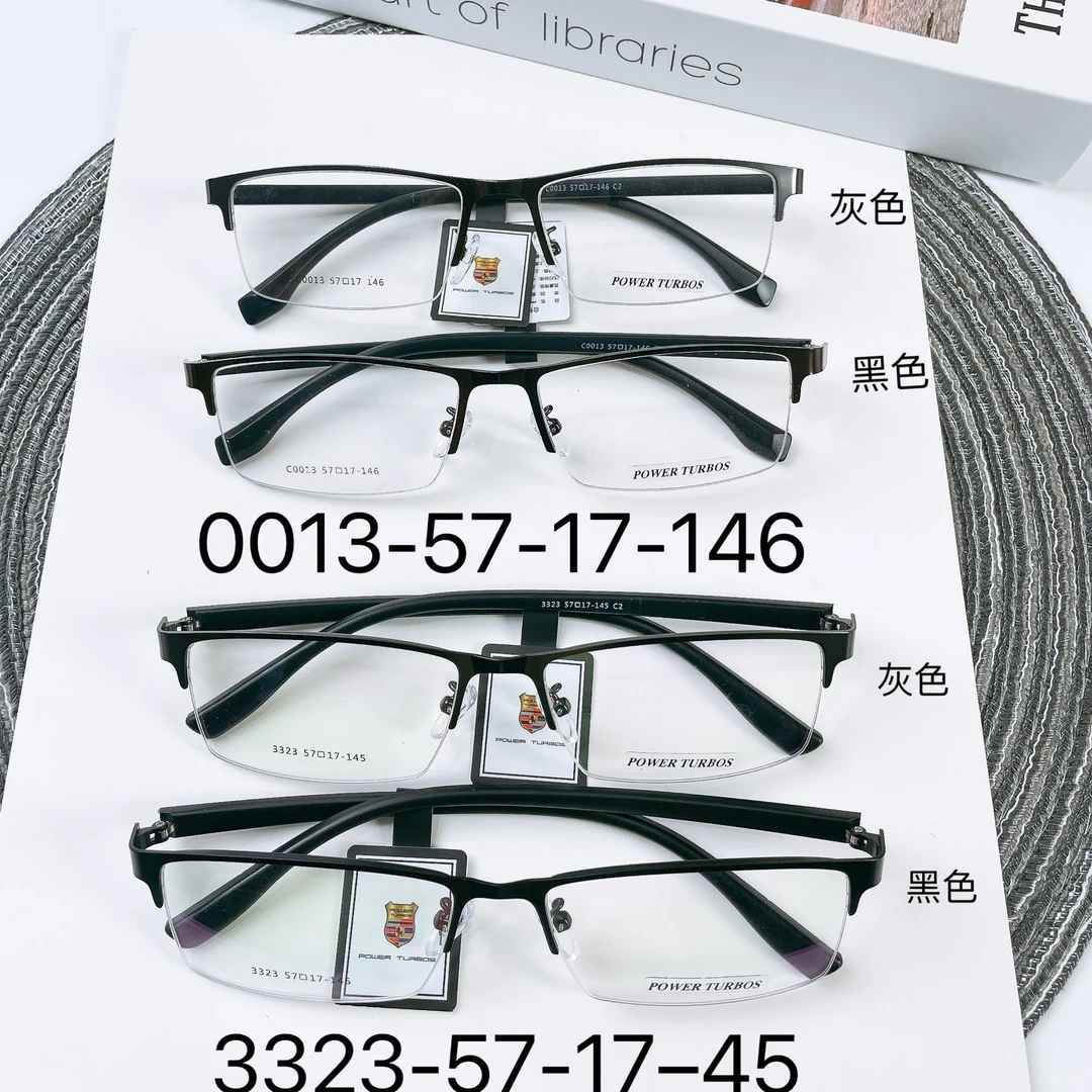 保时捷钢板全框半框商务，黑色.灰色镜框
