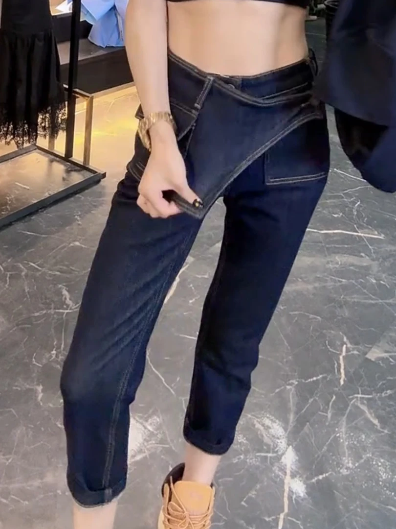 大码2025年秋季新款高腰显瘦弹力八分烟管裤修身高腰显瘦牛仔裤子