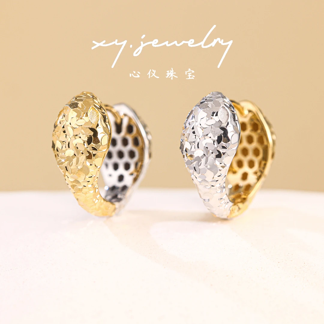【心仪珠宝】18k金意大利双色碎碎冰灵蛇耳扣/直径14.8MM/多退少补