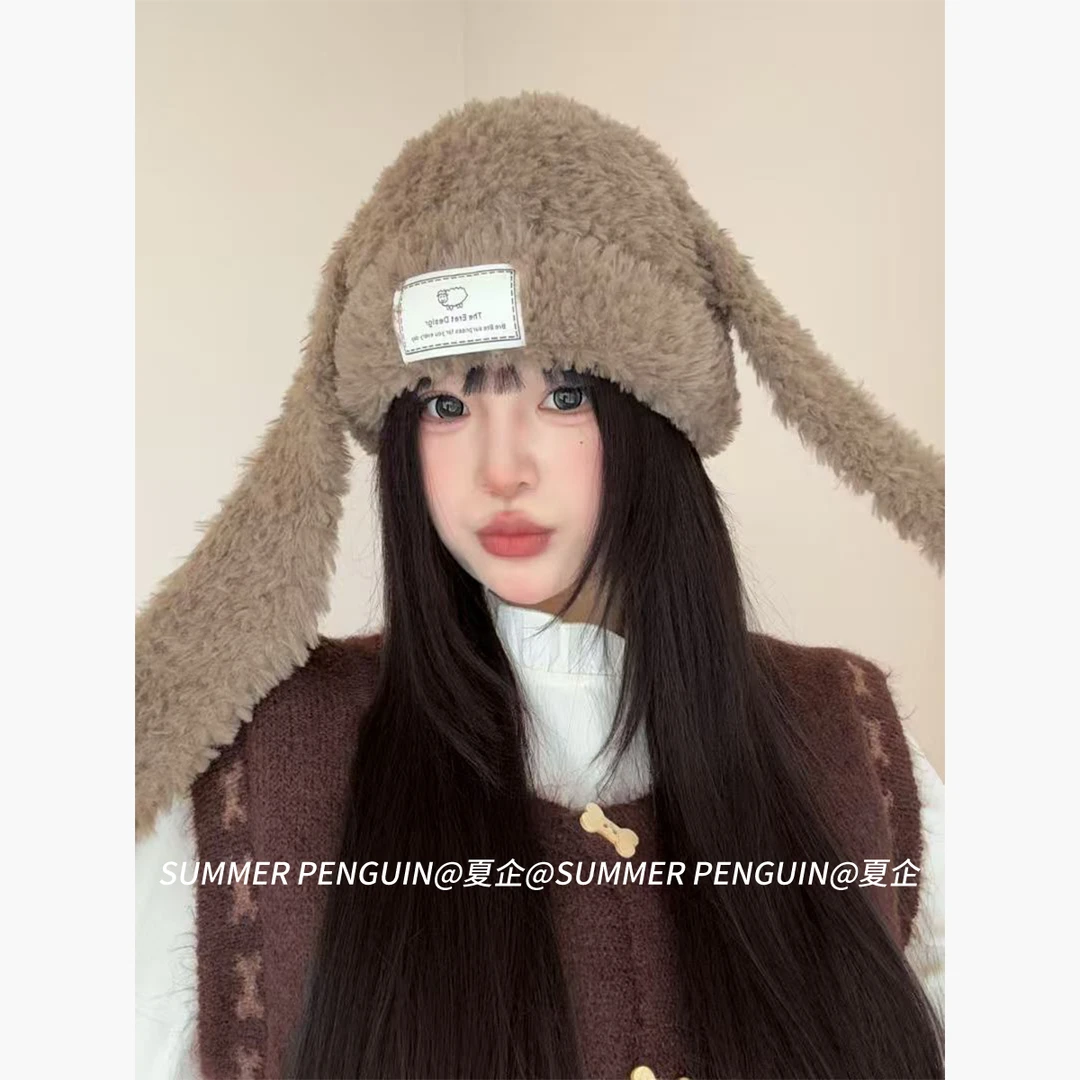 SUMMER PENGUIN长耳朵毛绒护耳帽女冬季保暖甜美可爱针织包头帽潮