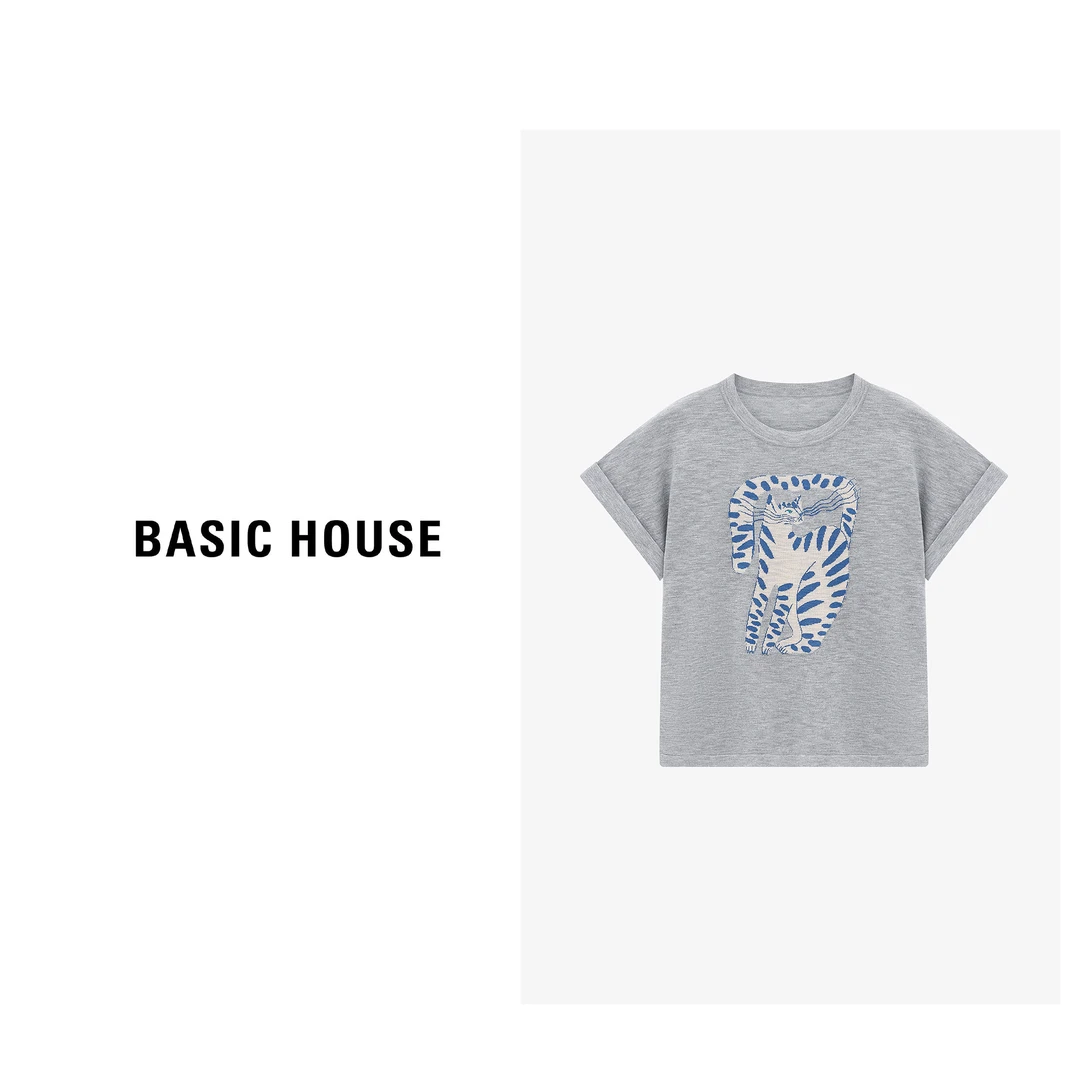 Basic House/百家好运动百搭休闲夏季宽松灰色针织衫B0625B5BGN2