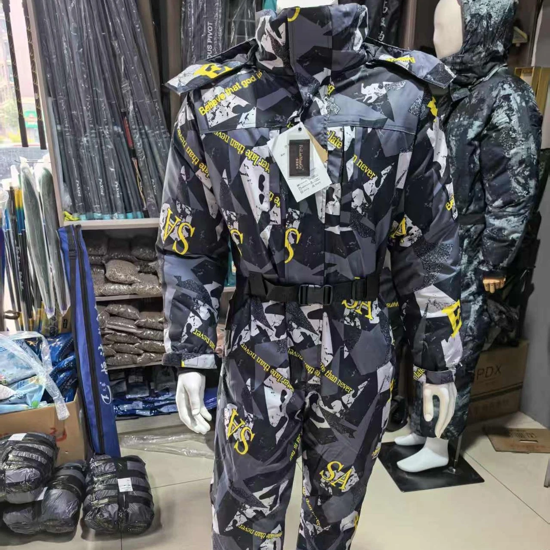 钓鱼防寒连体衣冬钓防风保暖羽绒服户外骑行防水服