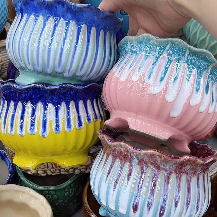 多肉绿植陶瓷花盆9.9包邮，有孔