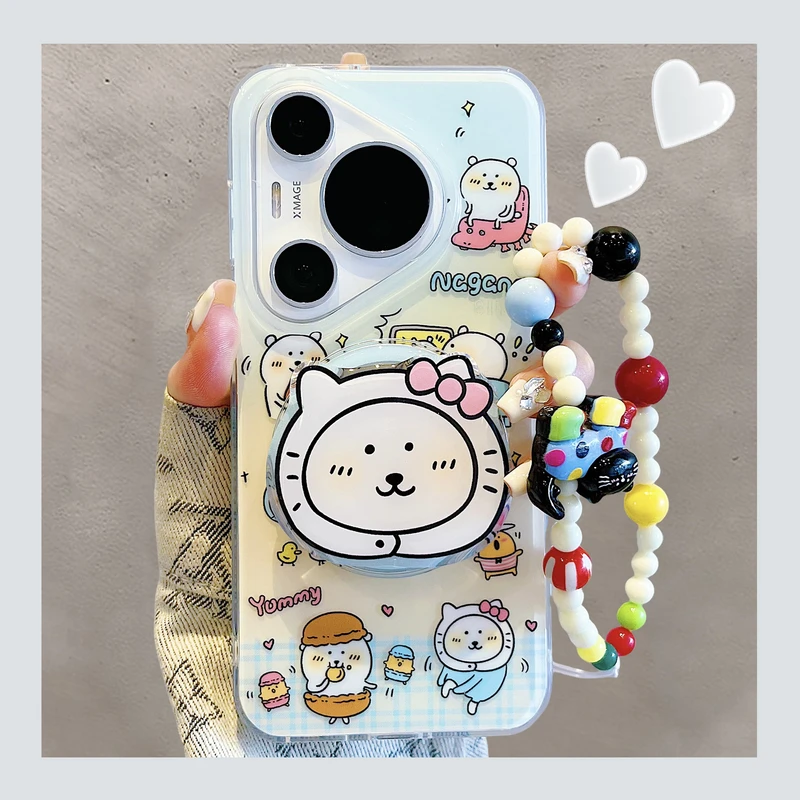 适用华为pura70pro+手机壳趣味kt猫头套自嘲熊磁吸支架mate70pro