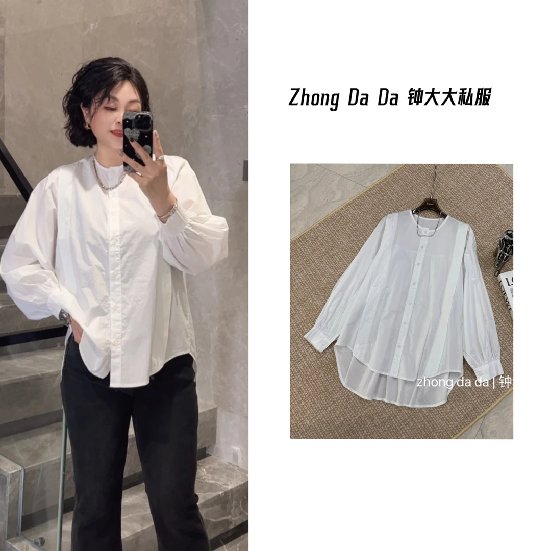 ZHONG大大【】2025春季新款设计感白色洋气宽松衬衫11727