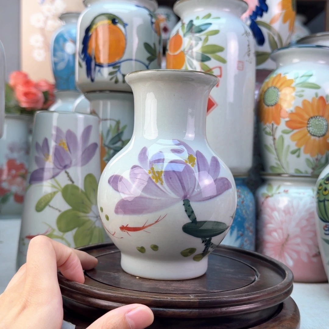 景德镇陶瓷手绘花瓶无孔