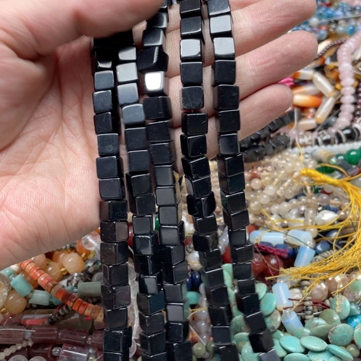 玛瑙/玉髓合金珠宝半成品一条8mm黑玛瑙方糖