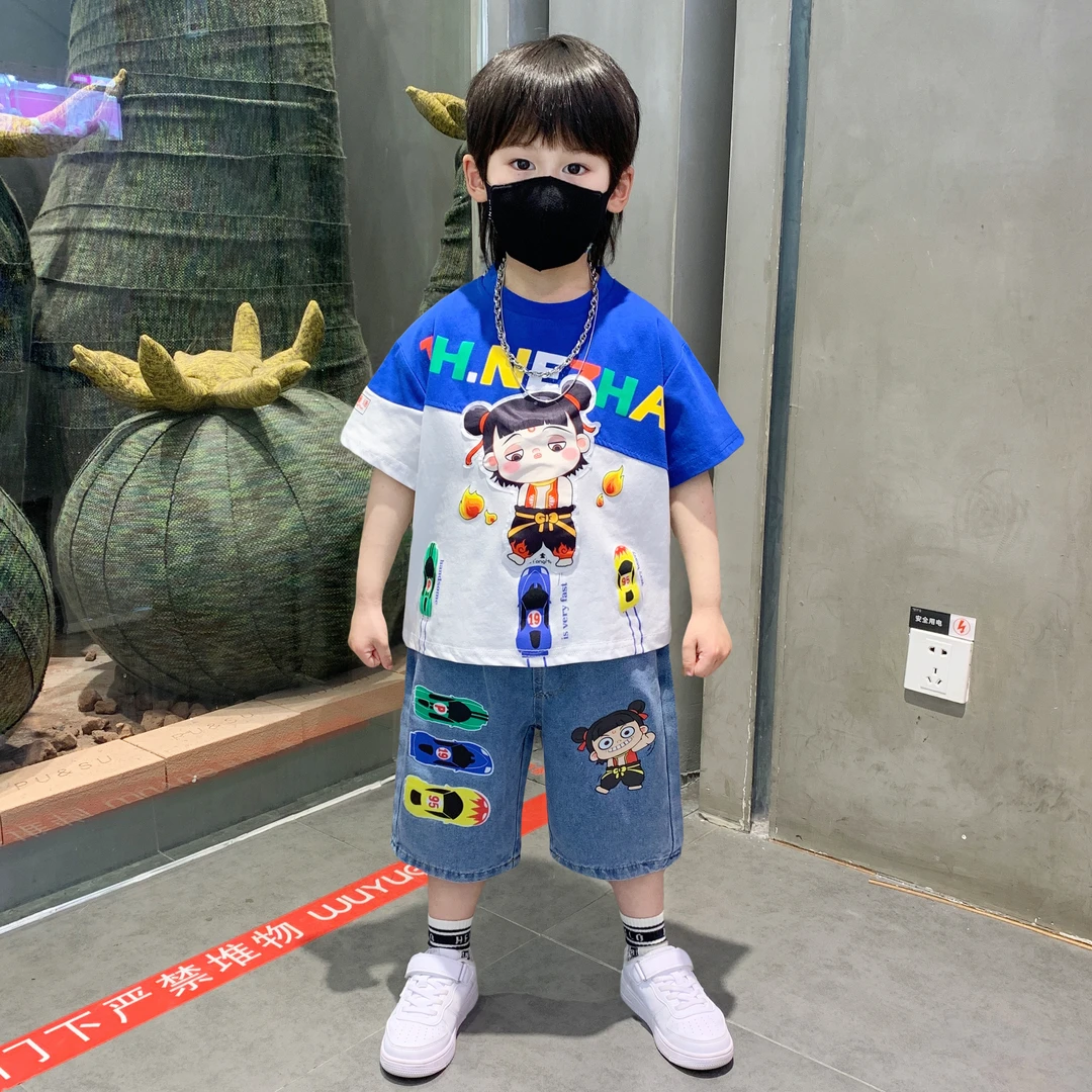 哪吒衣服男童夏季套装2025新款洋气男孩短袖痞帅宝宝夏天卡通衣服