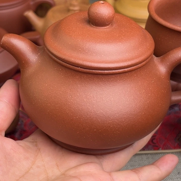 茶壶紫砂原矿红降坡潘壶精工半手300cc
