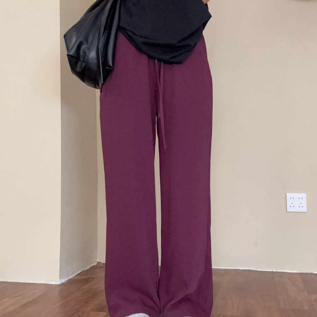 高级垂感西裤春秋夏松紧高腰抽绳显瘦直筒休闲宽松多色百搭-23003