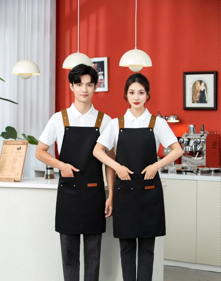 帆布围裙餐饮专用定制logo印字防水奶茶店咖啡师美甲服务员工作服