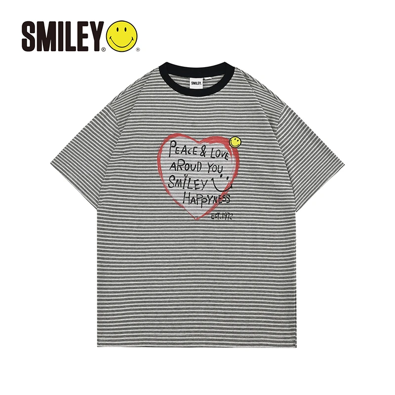 【老宋专属】SMILEY笑脸夏日百搭字母印花细条纹短袖T恤女款