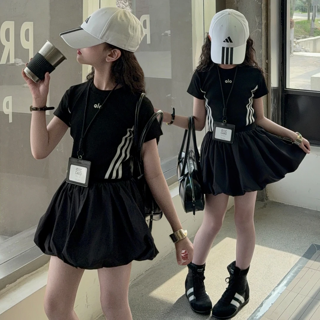 女童夏季韩版休闲薄款短袖T恤短裙套装中大童洋气半身裙儿童夏装t