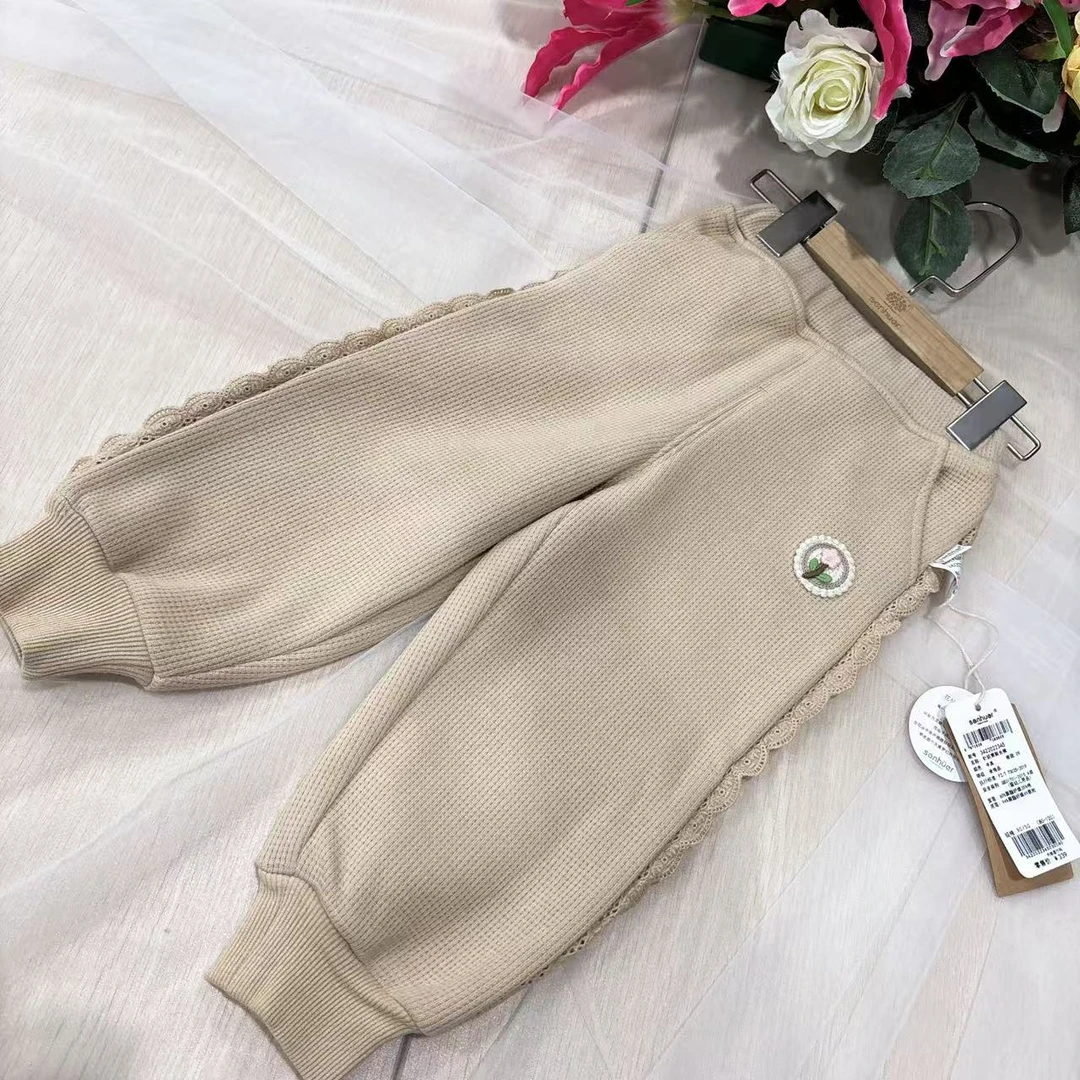 实体品牌童装A类儿童华夫格一体绒加厚长裤秋冬款3422022345