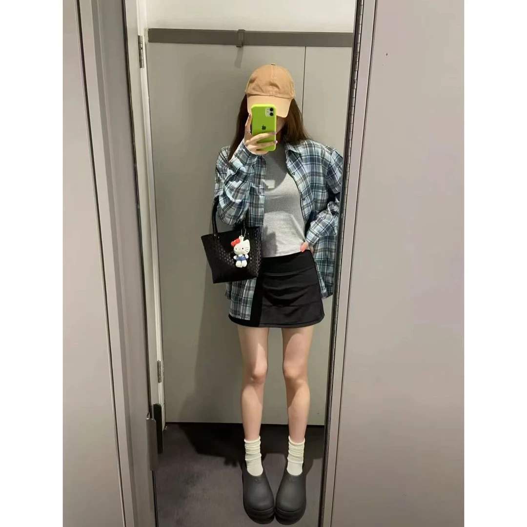 徐秋阳 盐系格子衫  秋季新款百搭时尚休闲显瘦显白衬衫13273