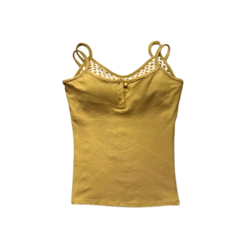 RWLCZ假两件带胸垫修身百搭辣妹风吊带背心夏季修身纯色格子打底