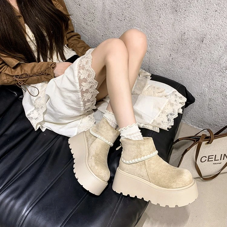 复古高级感小个子厚底增高马丁靴女款2025新款秋季显瘦白色短靴子