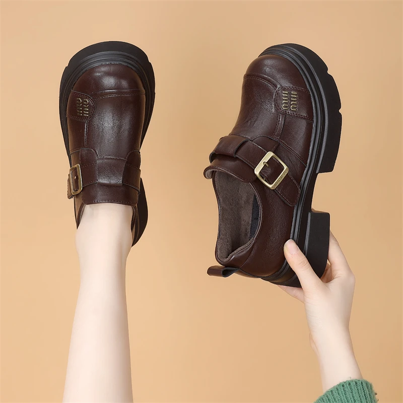 厚底小皮鞋女款魔术贴黑色英伦风增高乐福鞋2025年春季爆款女鞋