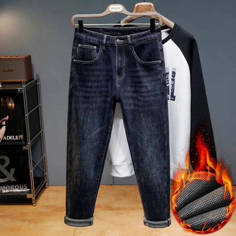 新款裤子男款秋冬款宽松休闲潮流裤子长裤中腰牛仔裤高弹男士时尚