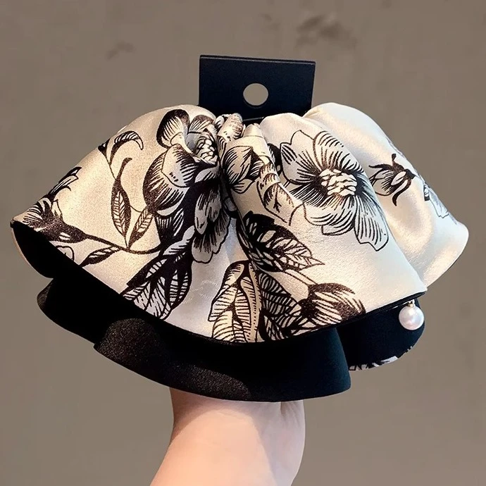 法式网红复古裙摆马尾抓夹轻奢气质印花盘发鲨鱼夹洋气脑勺饰