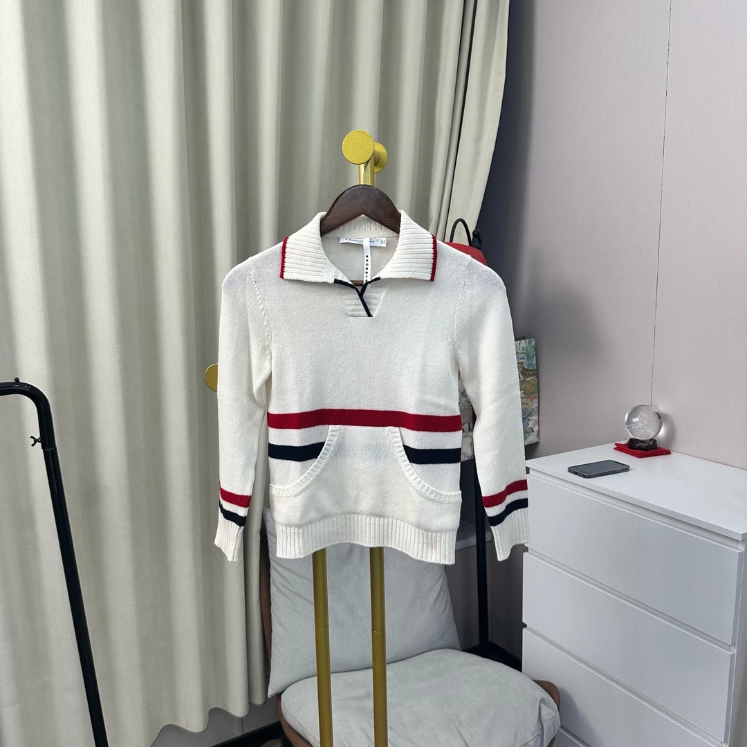 99新 DIOR/迪奥 玄色 24FW 白色彩条背后logo针织毛衣 38码/99新