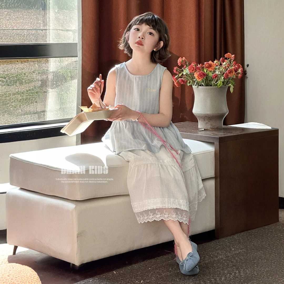 【嗒囜】女童夏季韩版条纹无袖背心儿童服装外穿时尚百搭吊带上衣