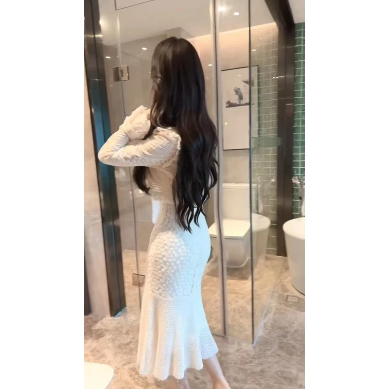 小个子气质蕾丝连衣裙套装长袖裙子显瘦轻奢时尚性感法式修身包臀