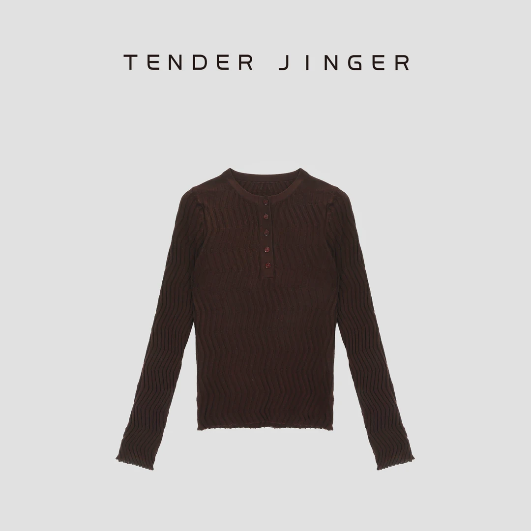 Tender Jinger【流动】绵羊毛水痕纹亨利领长袖T53AMM41091