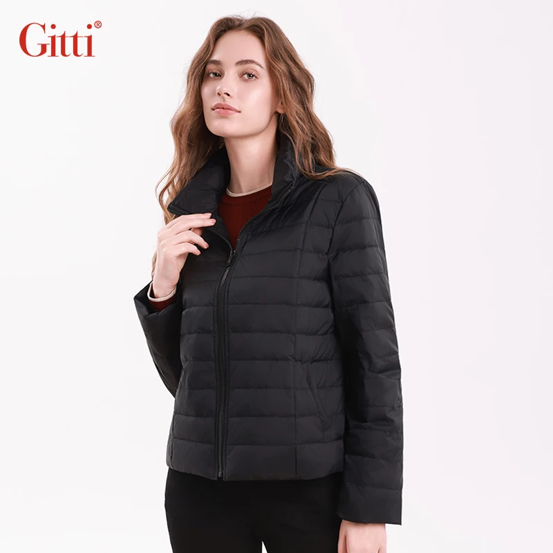 休闲百搭轻薄羽绒服女短立领防风保暖外套G255353