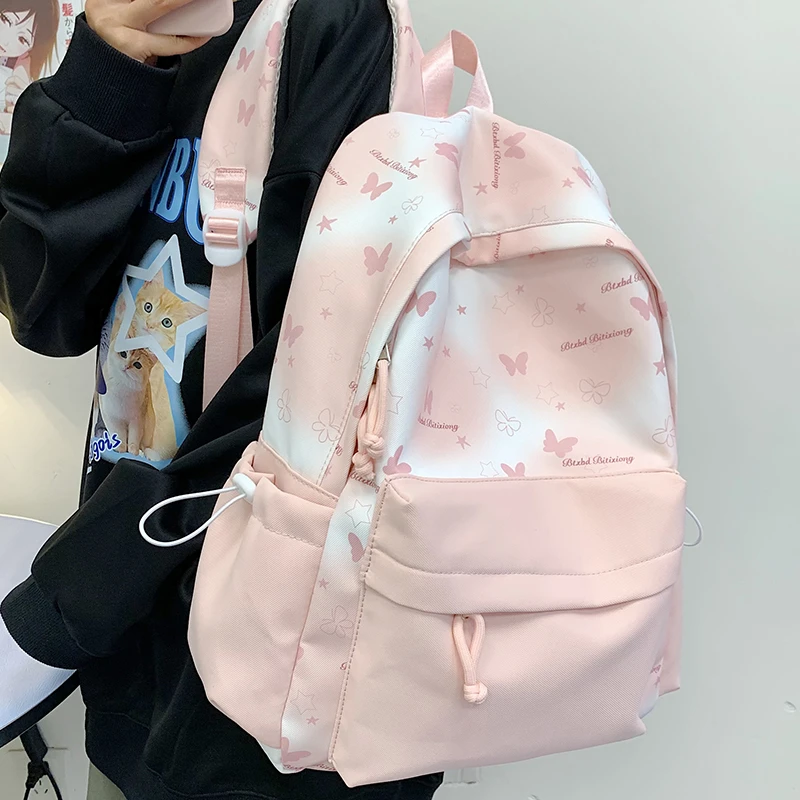 蝴蝶书包女肩包大容量ins风小众高颜值初中女生高中生双肩包背包