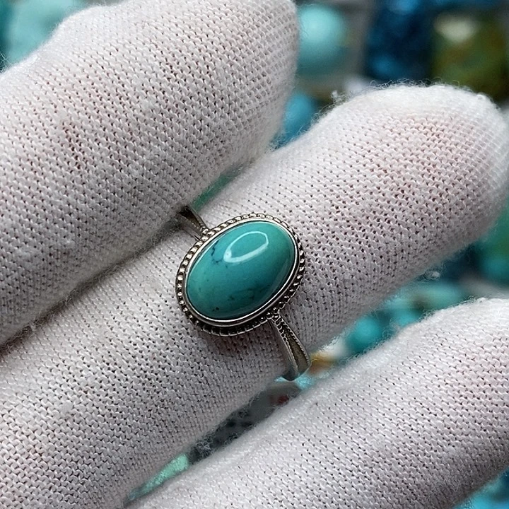 3***7绿松石银S925镶嵌天然原矿 地大质检