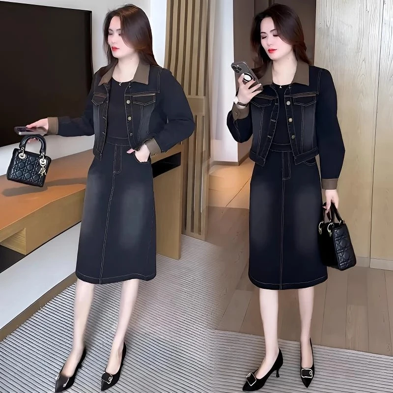 时尚牛仔裙套装女2025春季新款洋气减龄显瘦连衣裙休闲时髦两件套