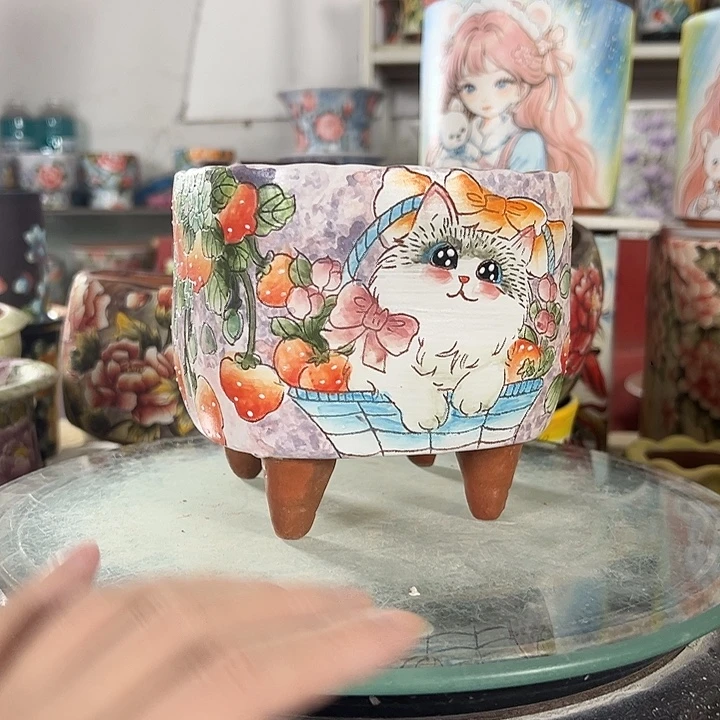 满38包邮景德镇手绘花盆
