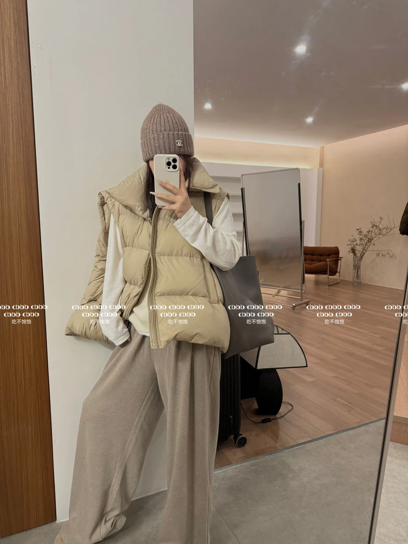 【吃不饱饱】大码 缪斯之语 羽绒显瘦百搭无袖背心马甲外套001