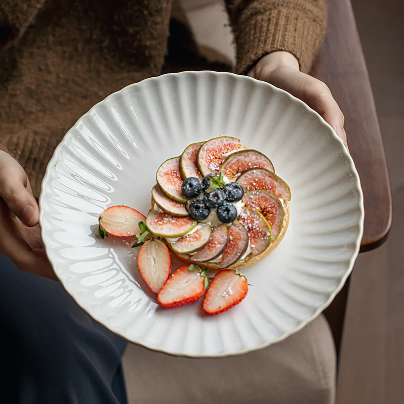 小悠家〖造型好看的盘子〗日式浮雕平盘陶瓷意面盘酒店高级感餐盘