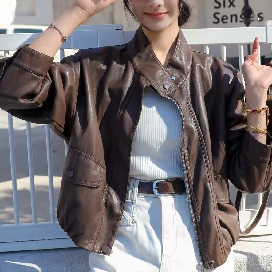 588新款宽松休闲百搭短外套皮衣