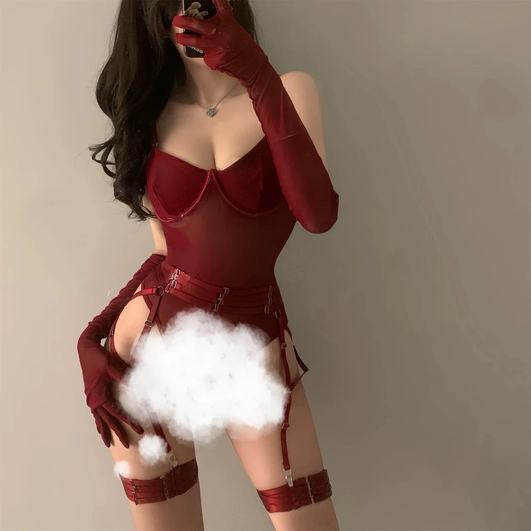 荆棘玫瑰：大码80-150网纱钢圈显瘦连体塑性性感御姐绑带居家睡衣