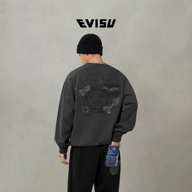 EVISU福神 2025秋新品男士商标和达摩刺绣卫衣2EAHTM5SW1140RXCT