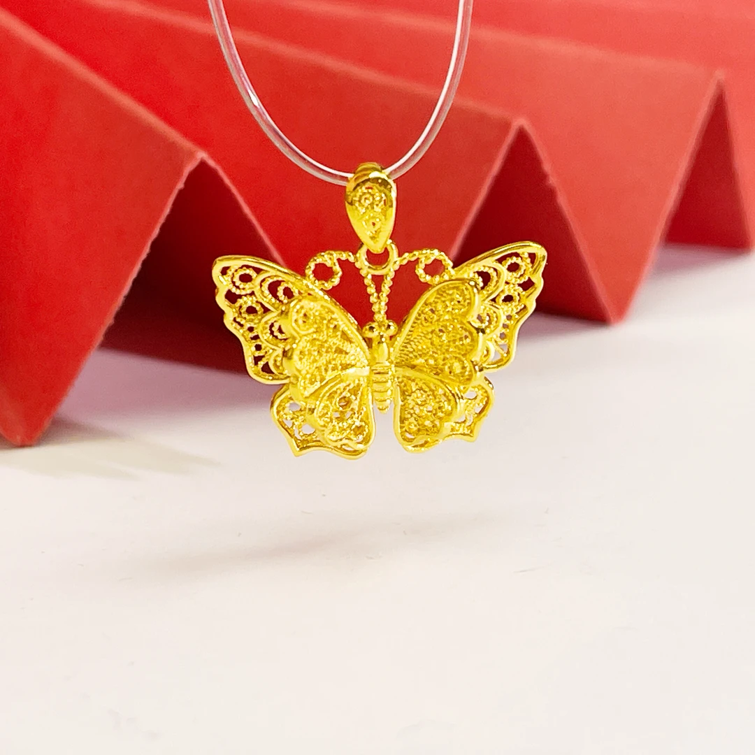姐妹黄金  足金999双层立体花丝蝴蝶吊坠