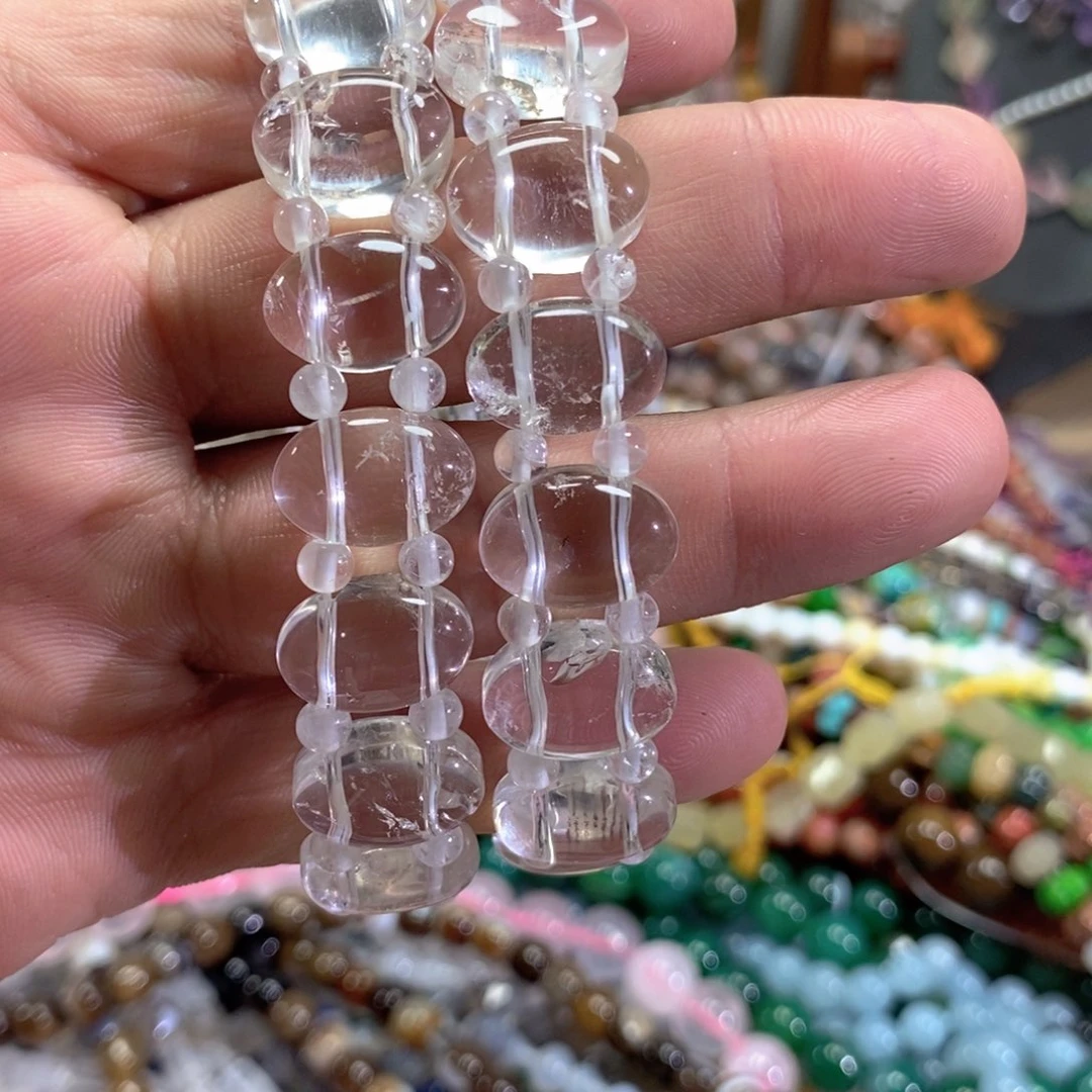 未镶嵌玛瑙/玉髓珠宝半成品天然净体白水晶手串一个